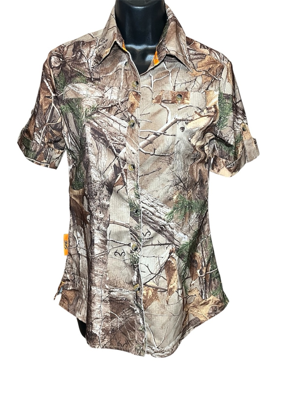 She Outdoor Short-Sleeve Camo Real Tree Button-Up Shirt